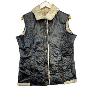 Woolrich Womens Outdoor Faux Leather Sherpa Lined Vest Medium Brown Leaf